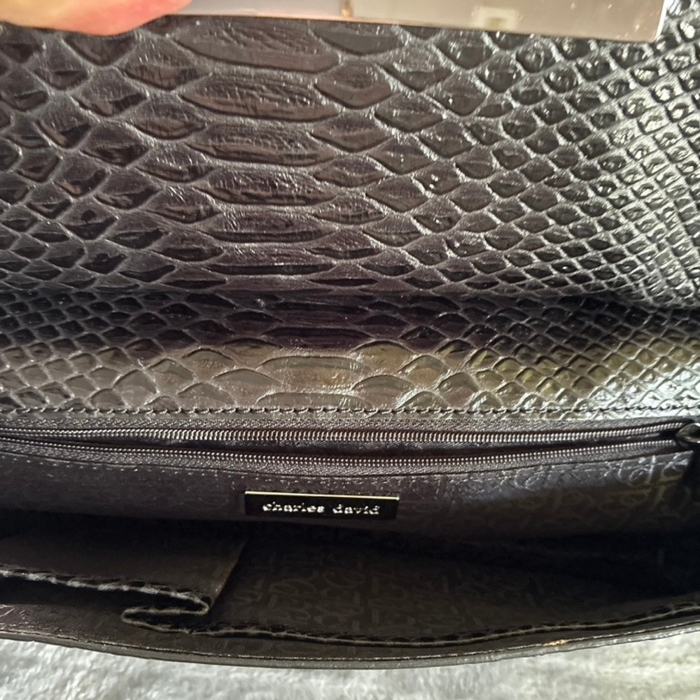 Charles David Black Snakeskin Embossed Shoulder Bag Silver Studded Baguette Y2K - Picture 12 of 14